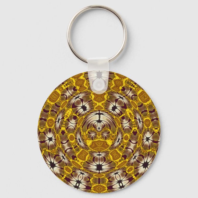 Chaveiro Mandala Floral Boho Dourada Padrão (Frente)