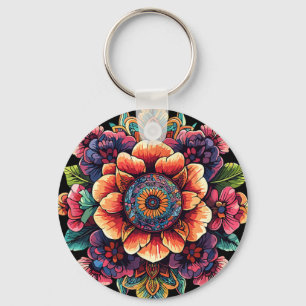 Chaveiro Mandala Floral de Lótus Sagrado Meditação em Flor 