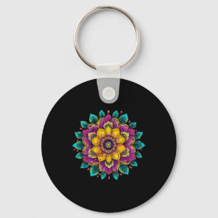 Chaveiro Mandala Floral Espiritual de Lótus Colorido Harmon