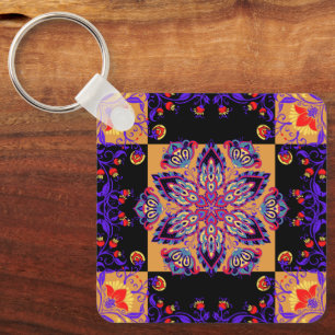 Chaveiro Mandala Floral Roxa, Natureza Violeta