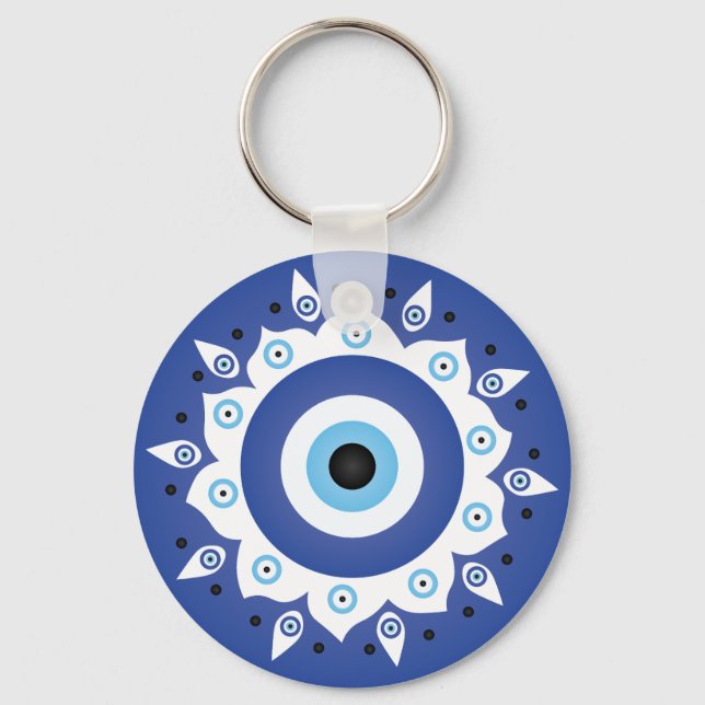 Chaveiro Mandala Grego Mau Azul Branco (Frente)