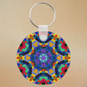 Chaveiro Mandala Hexagonal Azul Amarelo Vermelho e Verde