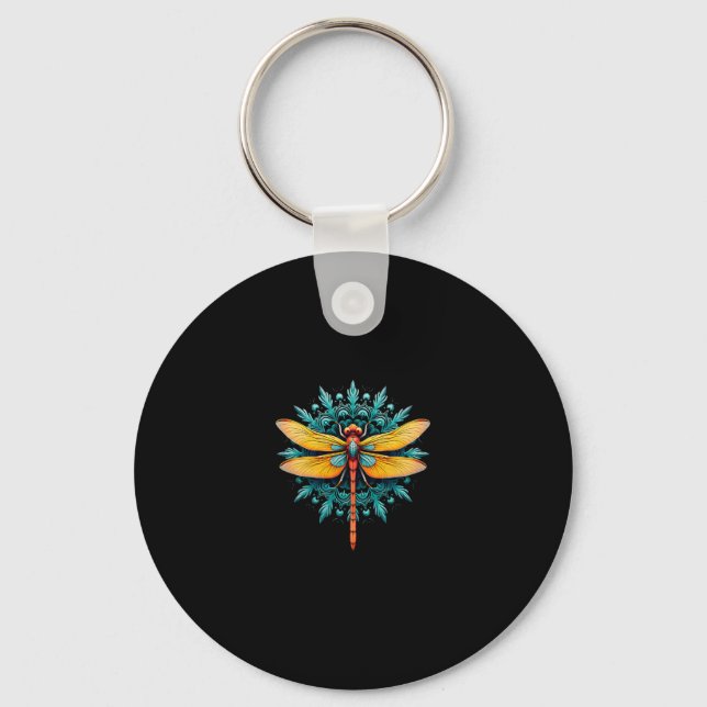 Chaveiro Mandala Libélula - Flor de Lótus Amante de Insetos (Frente)