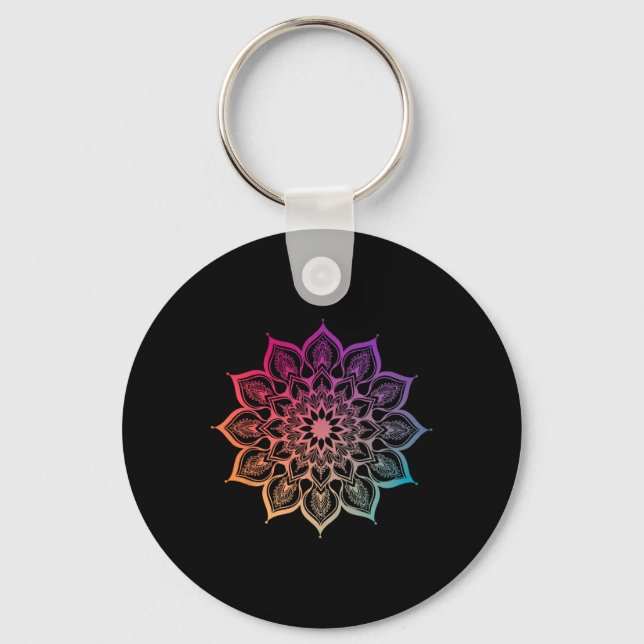 Chaveiro Mandala Lótus Arte Zen Boho Buda Botânico Suculent (Frente)