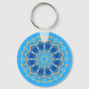 Chaveiro Mandala no azul e na turquesa elétricos