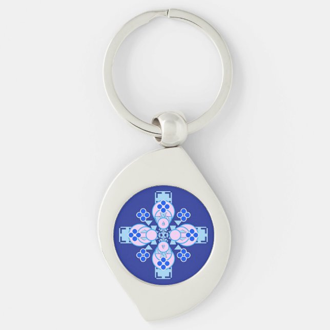 Chaveiro Mandala - orquídea, azul e cobalto (Frente)