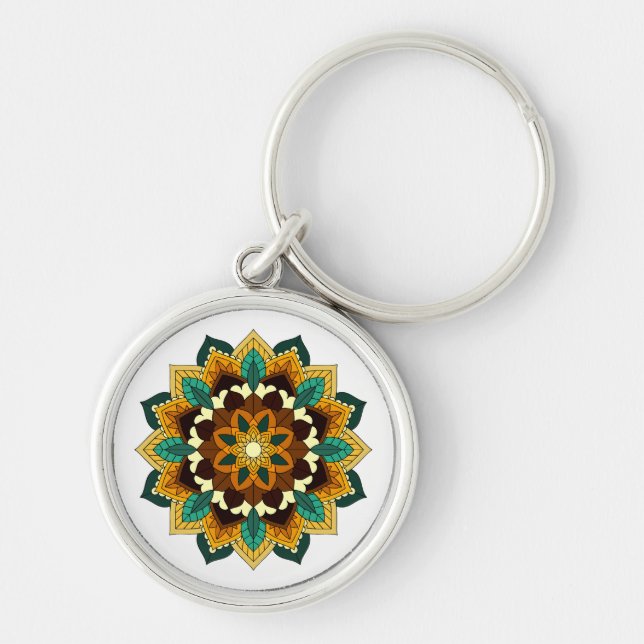 Chaveiro Mandala Padrão 02 em amarelo e em tom (Frente)