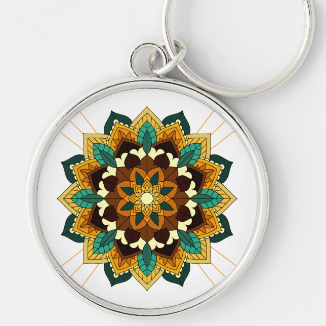 Chaveiro Mandala Padrão 02 em amarelo e em tom (Frente)