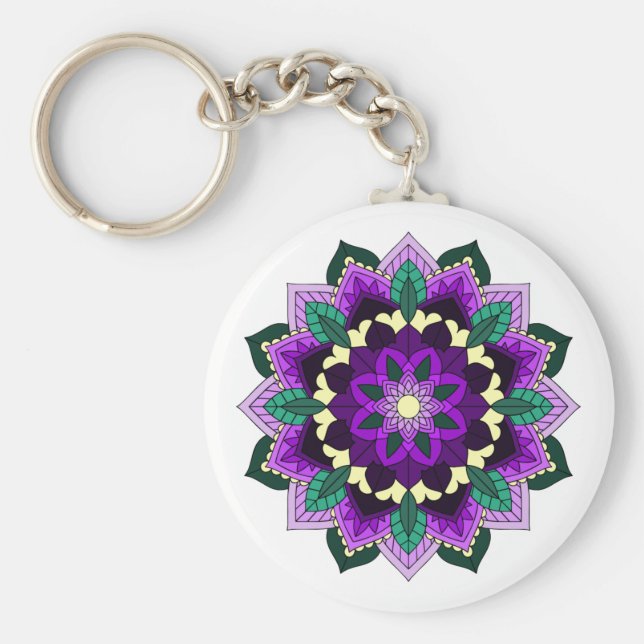 Chaveiro Mandala Padrão 02 em roxo (Frente)