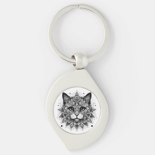 Chaveiro Mandala - Padrão Cat Design (Frente)