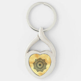Chaveiro Mandala Preto em Fundo Dourado Suave