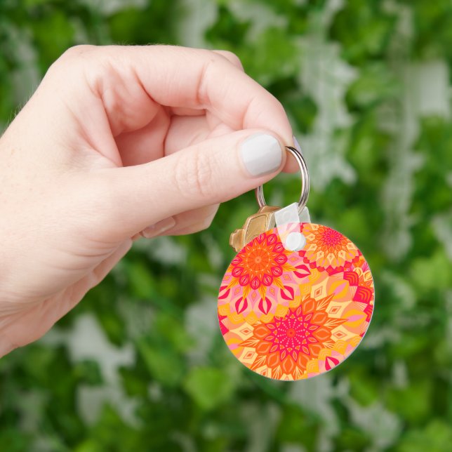 Chaveiro Mandala Sobreposta Laranja Rosa Amarelo (Mão)