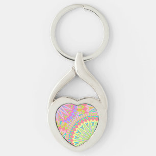 Chaveiro Mandala Sobreposta Rosa Azul Amarelo Verde-Menta R