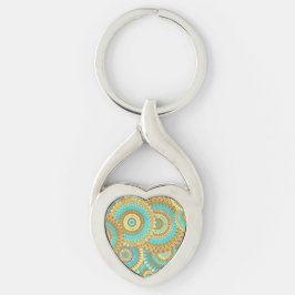 Chaveiro Mandala Sobreposto Azul Marrom Dourado