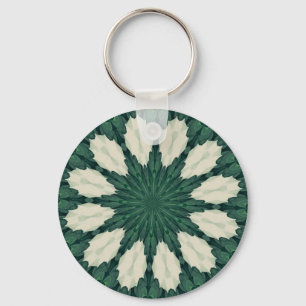 Chaveiro Mandala Tropical de Sacramento Folha Verde e Prata