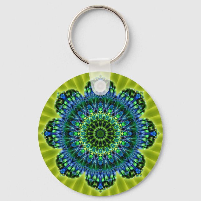 Chaveiro Mandala verde azul | flor lightgreen (Frente)