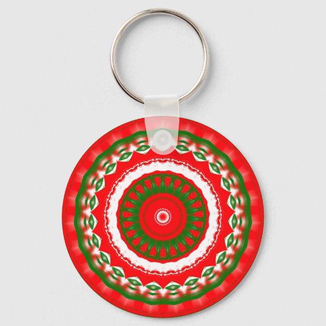 Chaveiro Mandala Vermelha, Branca e Verde (Frente)