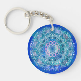 Chaveiro Mandala White Outline Blue Watercolor -
