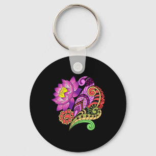 Chaveiro Mandala Yoga Boho Arte Flor de Lótus Espiritual