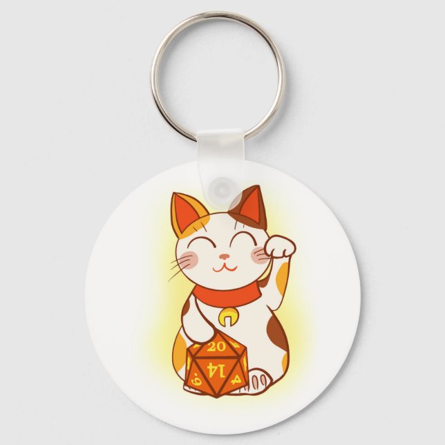 Chaveiro Maneki-neko com o D20 RPG Dice Boa Sorte (Frente)