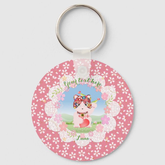 Chaveiro Maneki Neko Lucky Luna Round (Frente)