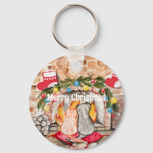 Chaveiro Manta de Natal com cão e gato (Frente)