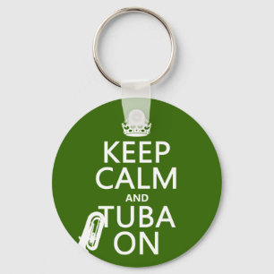 Chaveiro Mantenha a calma e a tuba em (alguma cor do fundo)