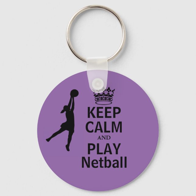 Chaveiro Mantenha calma e jogue o Design Netball (Frente)