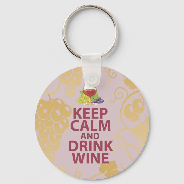 Chaveiro Mantenha-se calmo e beba vinho Presente Design de  (Frente)