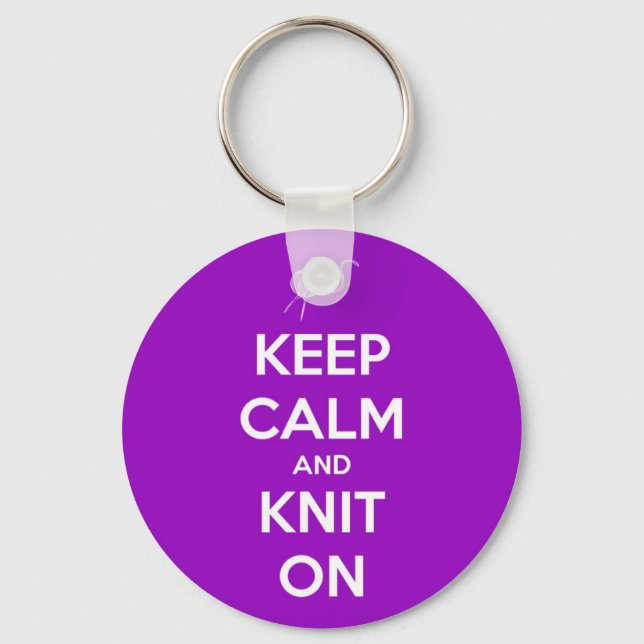 Chaveiro Mantenha-se Calmo e Knit na Fuschia (Frente)