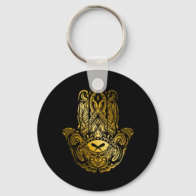 Chaveiro Mão de Hamsa - Amuleto Árabe Dourado (Frente)
