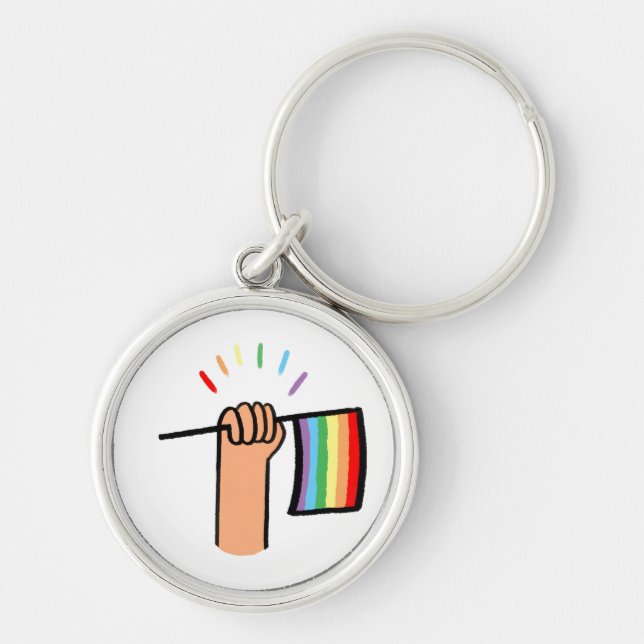 Chaveiro Mão Desenhada Ativando um Sinalizador Arco-Íris (Frente)