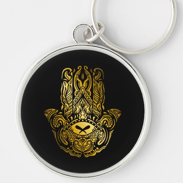 Chaveiro Mão Hamsa Árabe Dourada Amuleto (Frente)