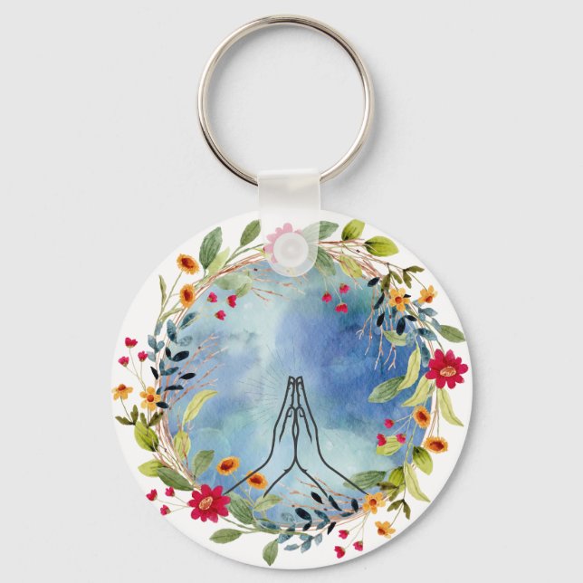 Chaveiro Mãos em Oração Aquarela (Frente)
