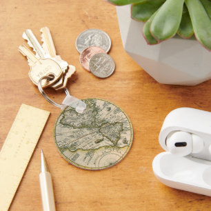 Chaveiro Mapa Antigo, 1596, America Sive Novus Orbis