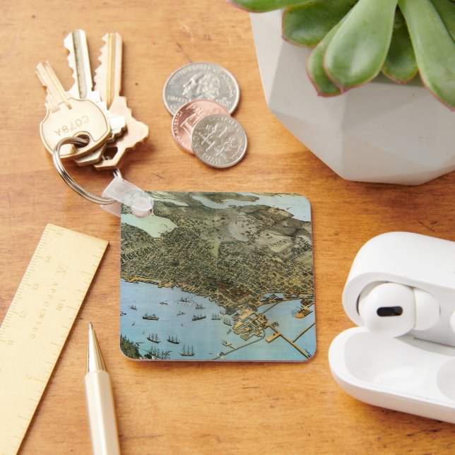 Chaveiro Mapa Antigo da Cidade de Seattle Washington (Mesa)