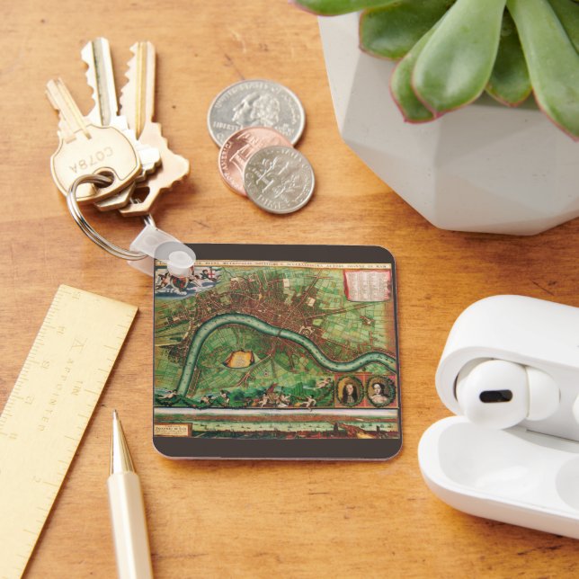 Chaveiro Mapa Antigo das Ruas de Londres por Johannes de Ra (Mesa)