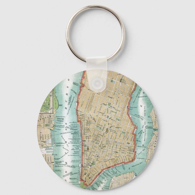 Chaveiro Mapa antigo do Baixo Manhattan e do Parque Central (Frente)