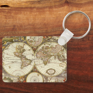 Chaveiro Mapa Antigo do Mundo Antigo por Frederick de Wit, 