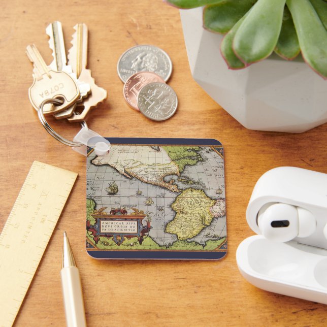 Chaveiro Mapa Antigo do Mundo das Américas, 1570 (Mesa)