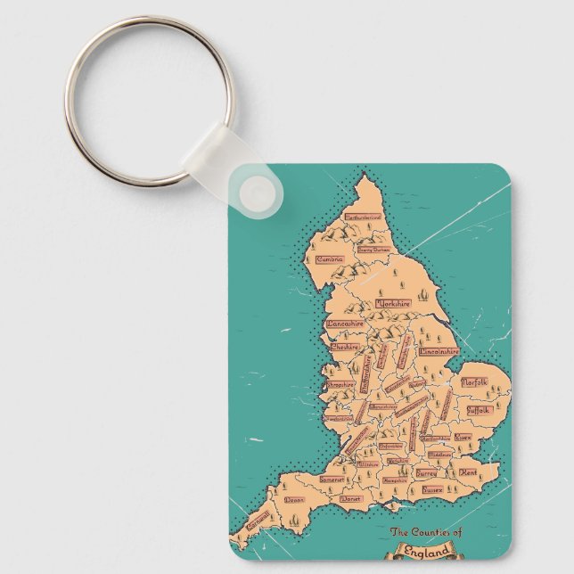 Chaveiro Mapa Antigo dos Condados da Inglaterra (Frente)