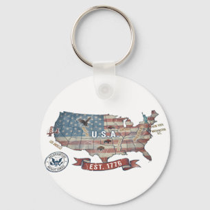 Chaveiro Mapa Antigo dos Estados Unidos - American Patriot