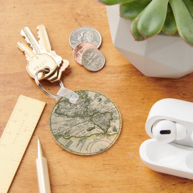 Chaveiro Mapa Antiquado, 1596, America Sive Novus Orbis (Mesa)