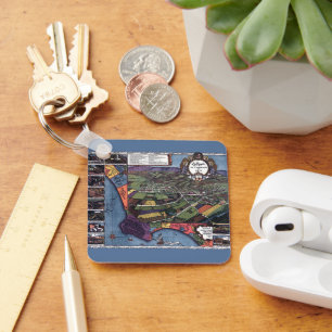 Chaveiro Mapa Antiquado, Cidade Aérea de Los Angeles, Calif