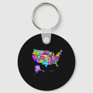 Chaveiro Mapa Colorido Dos Estados Unidos Da América Com O