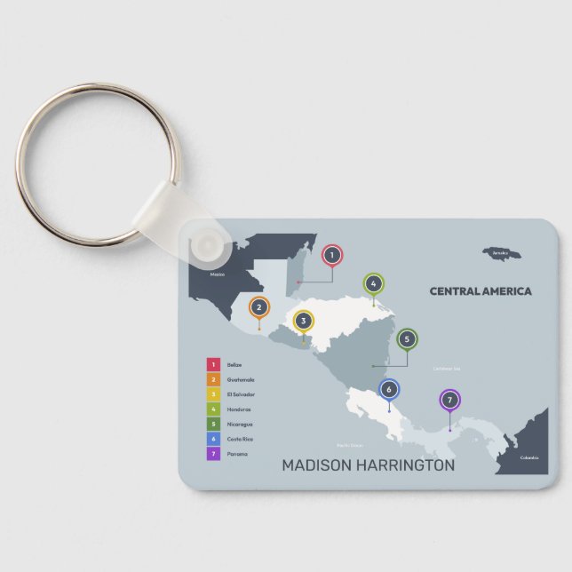 Chaveiro Mapa da América Central de Nome Personalizado (Verso)