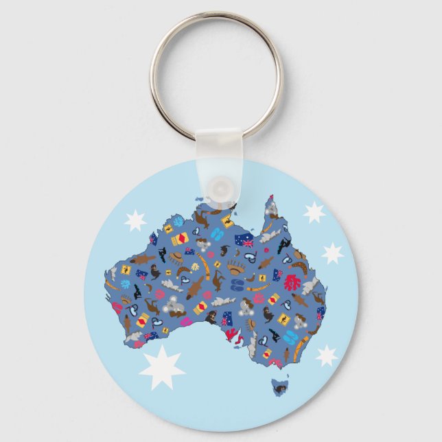 Chaveiro Mapa da Austrália com itens culturais (Frente)