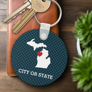 Chaveiro Mapa da Cidade do Estado de Michigan - Coração P