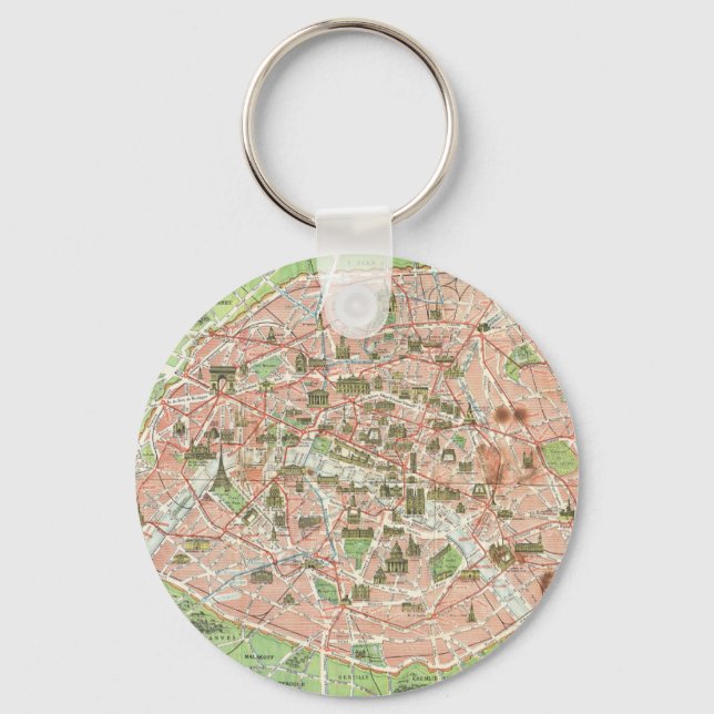 Chaveiro Mapa da Vintage em Paris (1920) (Frente)