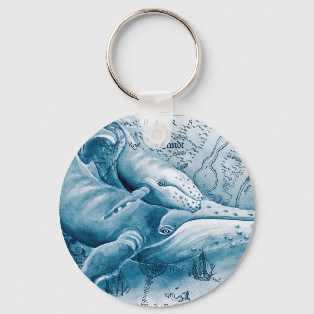 Chaveiro Mapa da Vintagem Azul Humpbacks (Frente)